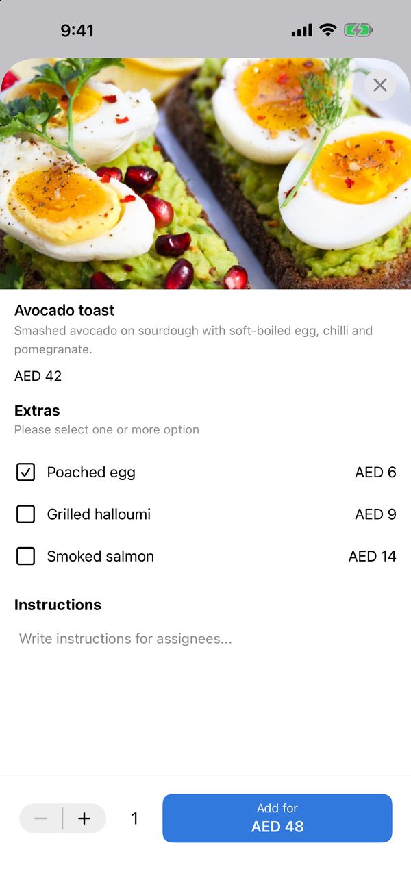 Add extras and instructions