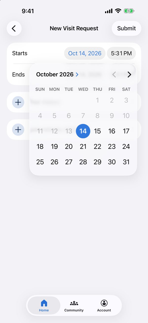 Set when the visit starts and ends