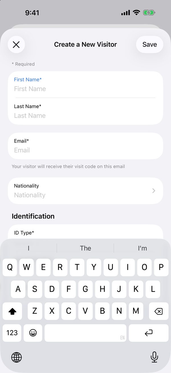 Add the visitor; their visit code is sent by email